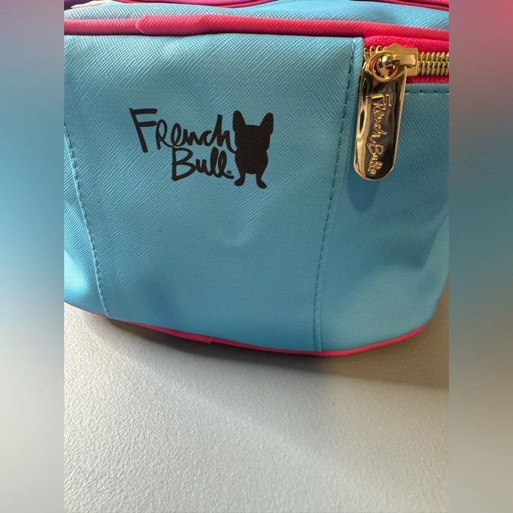 French bull Blue and Pink Smile Cosmetic train case cosmetic Bag